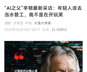 “AI之父”辛顿最新采访：年轻人该去当水管工，我不是在开玩笑