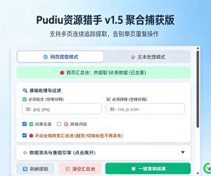 Pudiu资源猎手 – 网页数据清洗与深度提取工具（一款好用的浏览器插件）