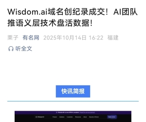 wisdom.ai以75万美金交易并启用。 实现“天价交易” 到 