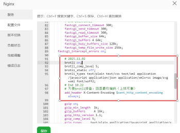 宝塔面板里面重新编译Nginx软件加上google的LZ77 算法Brotli无损压缩实现比Gzip压缩性能更快网页加速性能更好的网站加速模块