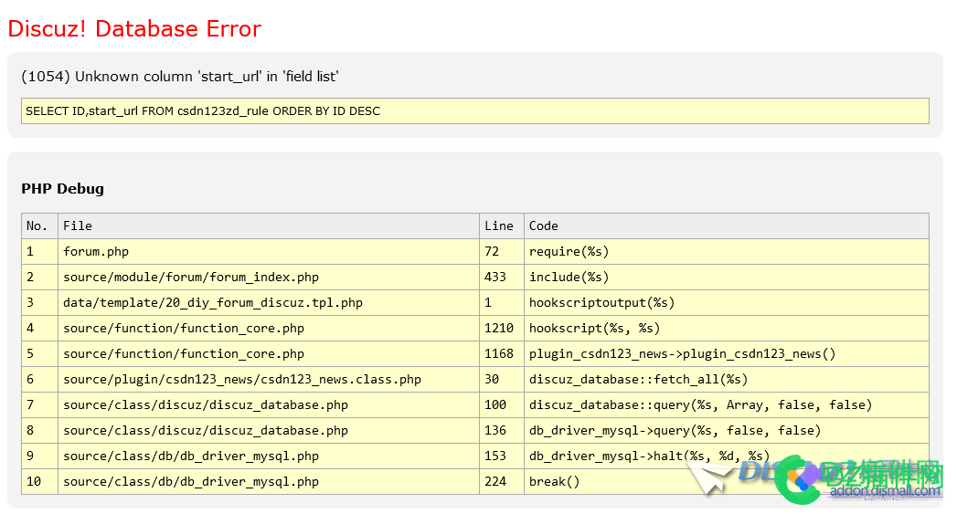 论坛搬家后出现Discuz! Database Error (1054) Unknown column 'start_url'... 论坛,搬家,家后,出现,1054