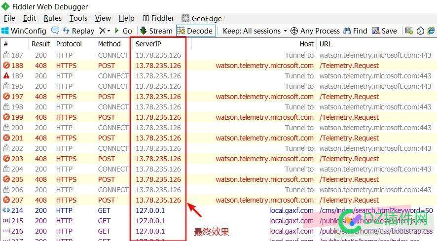 fiddler添加ServerIP列，方便查看当前请求的服务器IP地址 fiddler,添加,方便,查看,当前