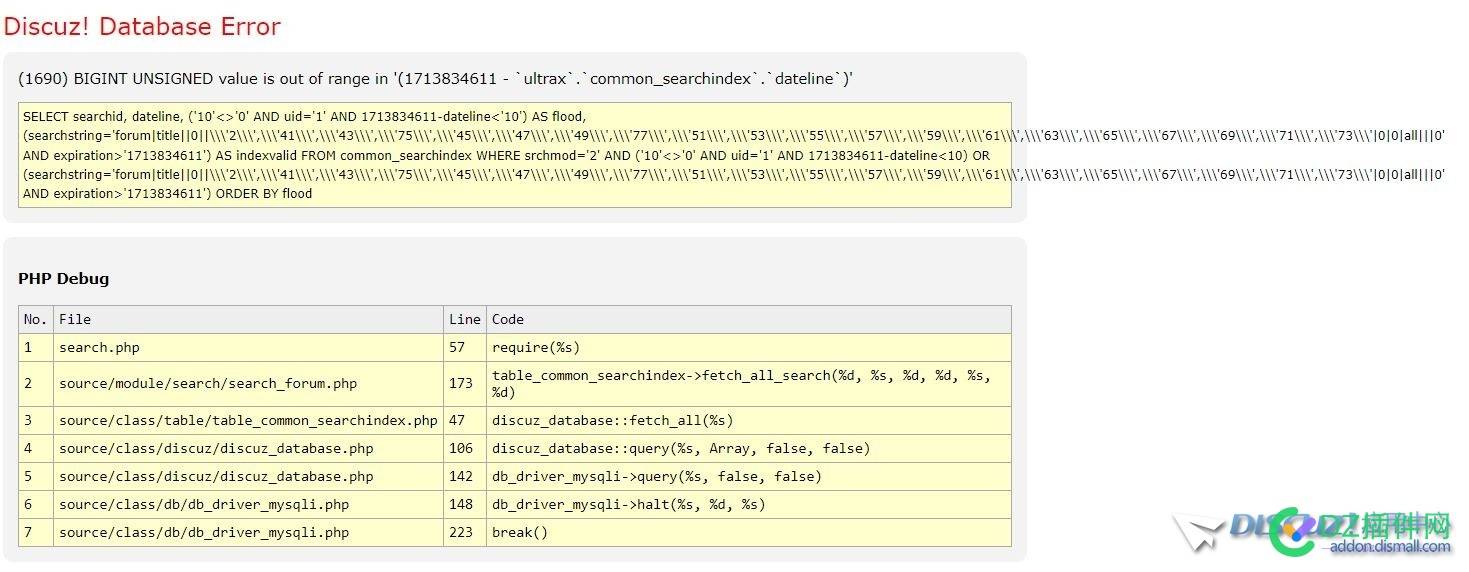 使用搜索时出现（1690）BIGING UNSIGNED value is out of range in'(1713834611-'ultrax'.'common_serchindex"."dageline)'
New
 server error