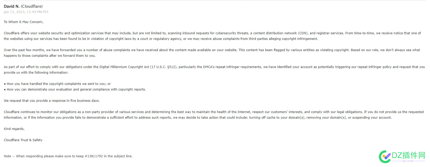 收到DMCA投诉了 DMCA投诉,Cloudflare,DNS解析,CF号