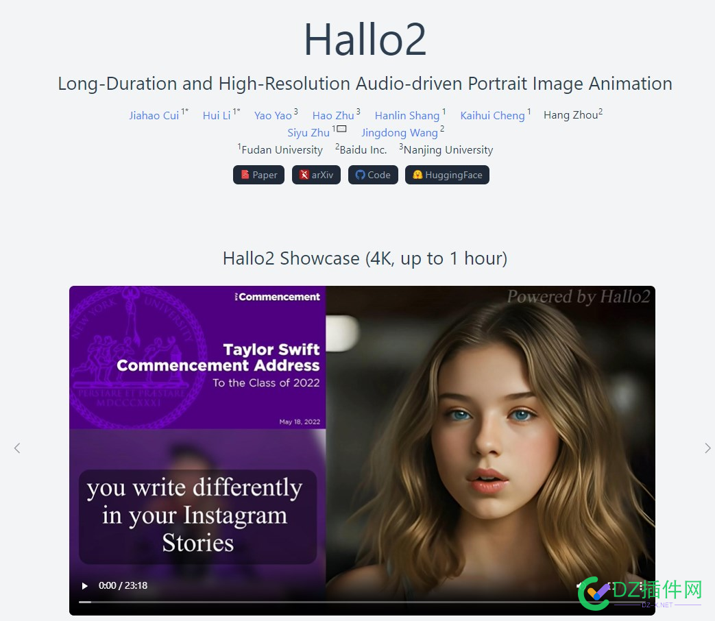 复旦、百度联手打造全新AI模型Hallo2 可生成4K超高清+1小时超长视频！ 
