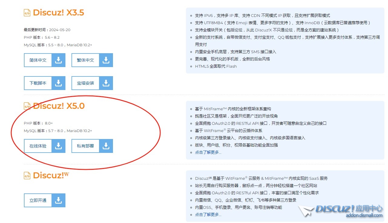 出 Discuz! X5.0 下载 PHP 版本： 8.0+ MySQL 版本：5.7 ~ 8.0，MariaDB 10.2+
New
