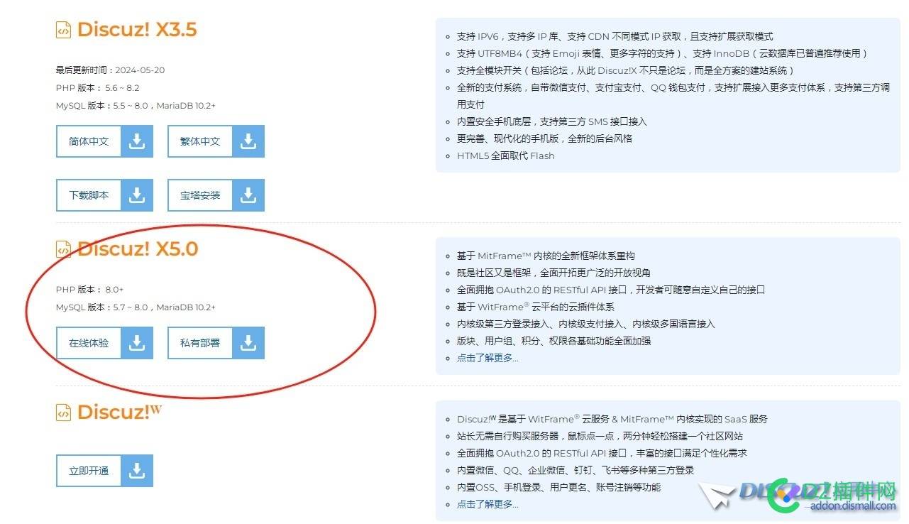 出 Discuz! X5.0 下载 PHP 版本： 8.0+ MySQL 版本：5.7 ~ 8.0，MariaDB 10.2+
New
 下载,New,Discuz