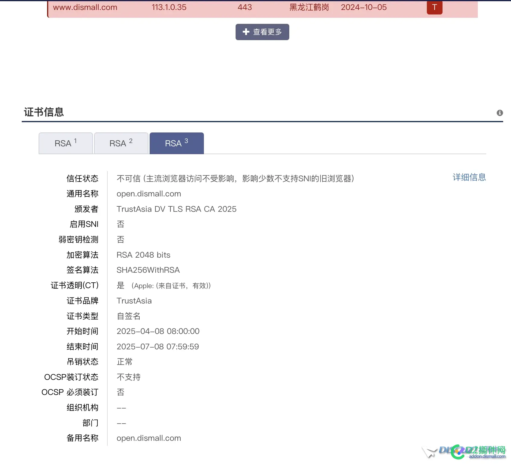 Domain open.dismall.com SSL certificate might have expired x5,Domain,dev
