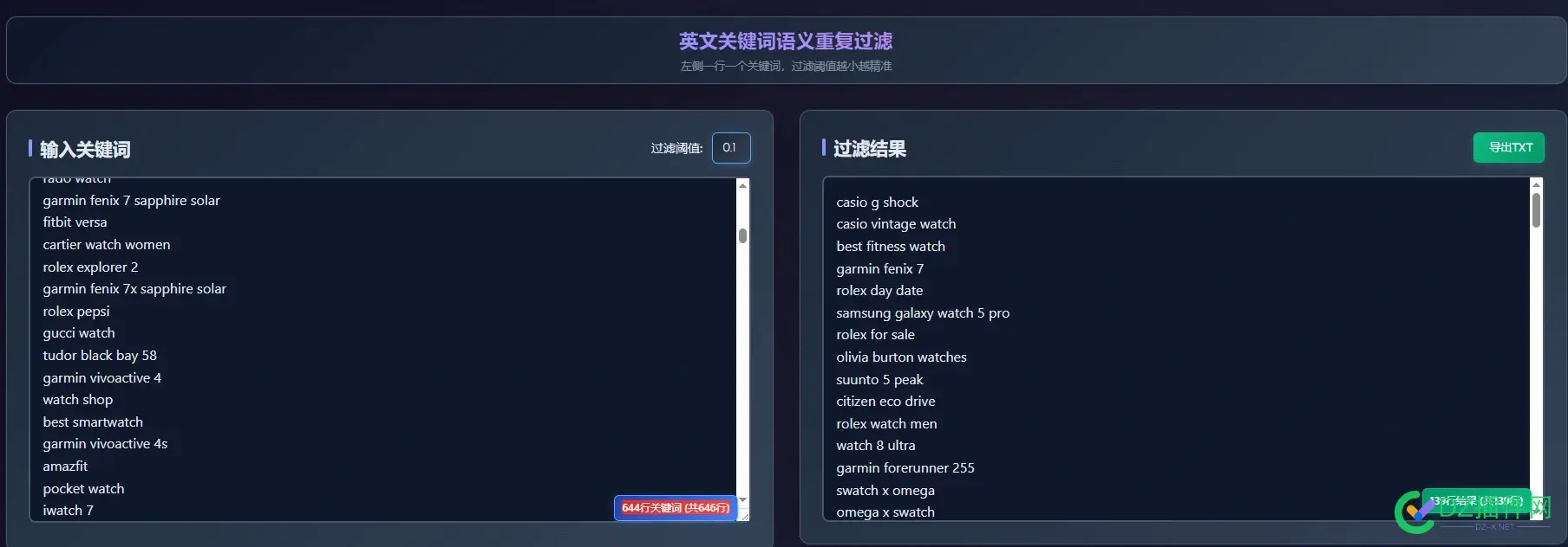 分享个我写的在线版英文关键词语义重复过滤工具 去重复英文